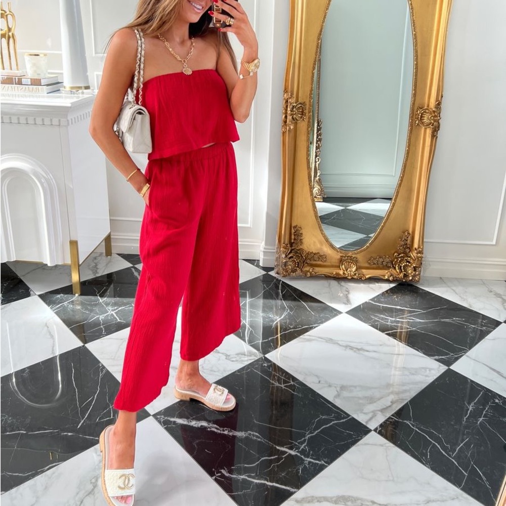 Buddy love two piece linen red set